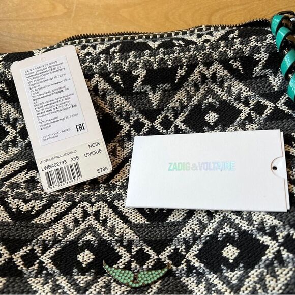 ZADIG & VOLTAIRE LE CECILIA FOLK JACQUARD HANDBAG AZTEC EMBROIDERED BOHO NWT - Picture 12 of 12